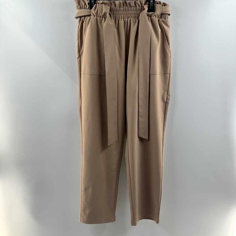 Grace Karin Women’s Beige Paperbag Waist Work Pants Tie Waist Size Large - Picture 2 of 8